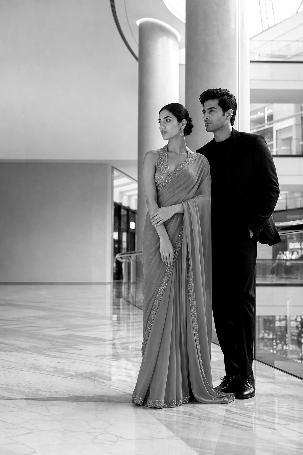 Shoppers at Monalisa NXT — elegant ethnic and formal fashion in a modern mall